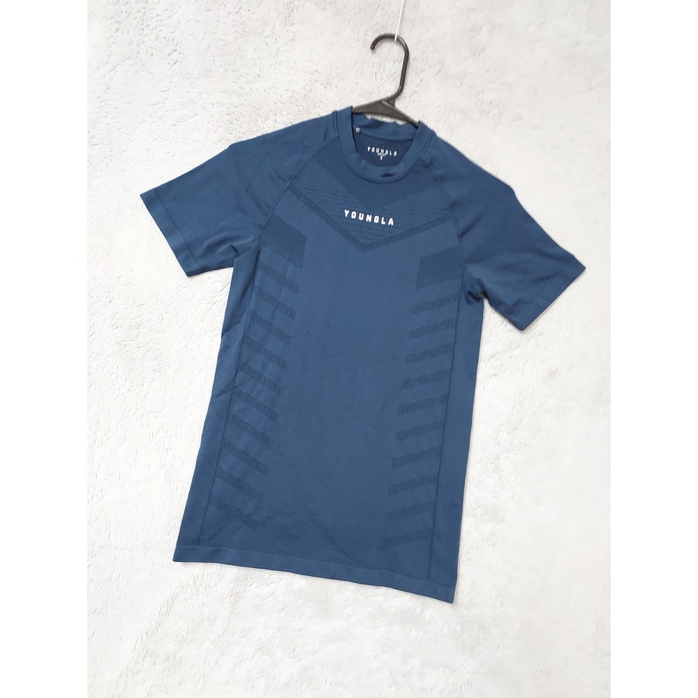 Youngla Shirt Mens Small Compression Gym Training Athletic Blue Extra Slim S